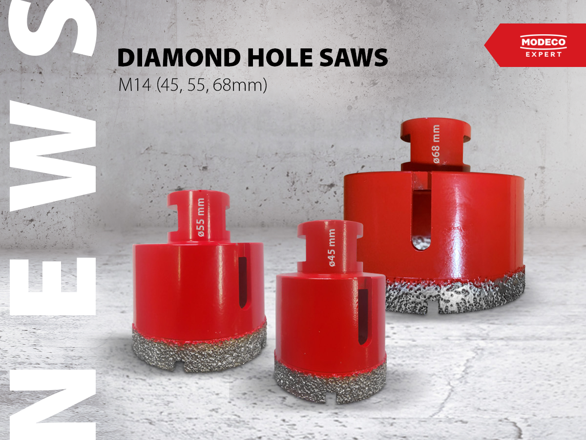 New diamond holesaws with larger diameters of 45, 55, 68 mm